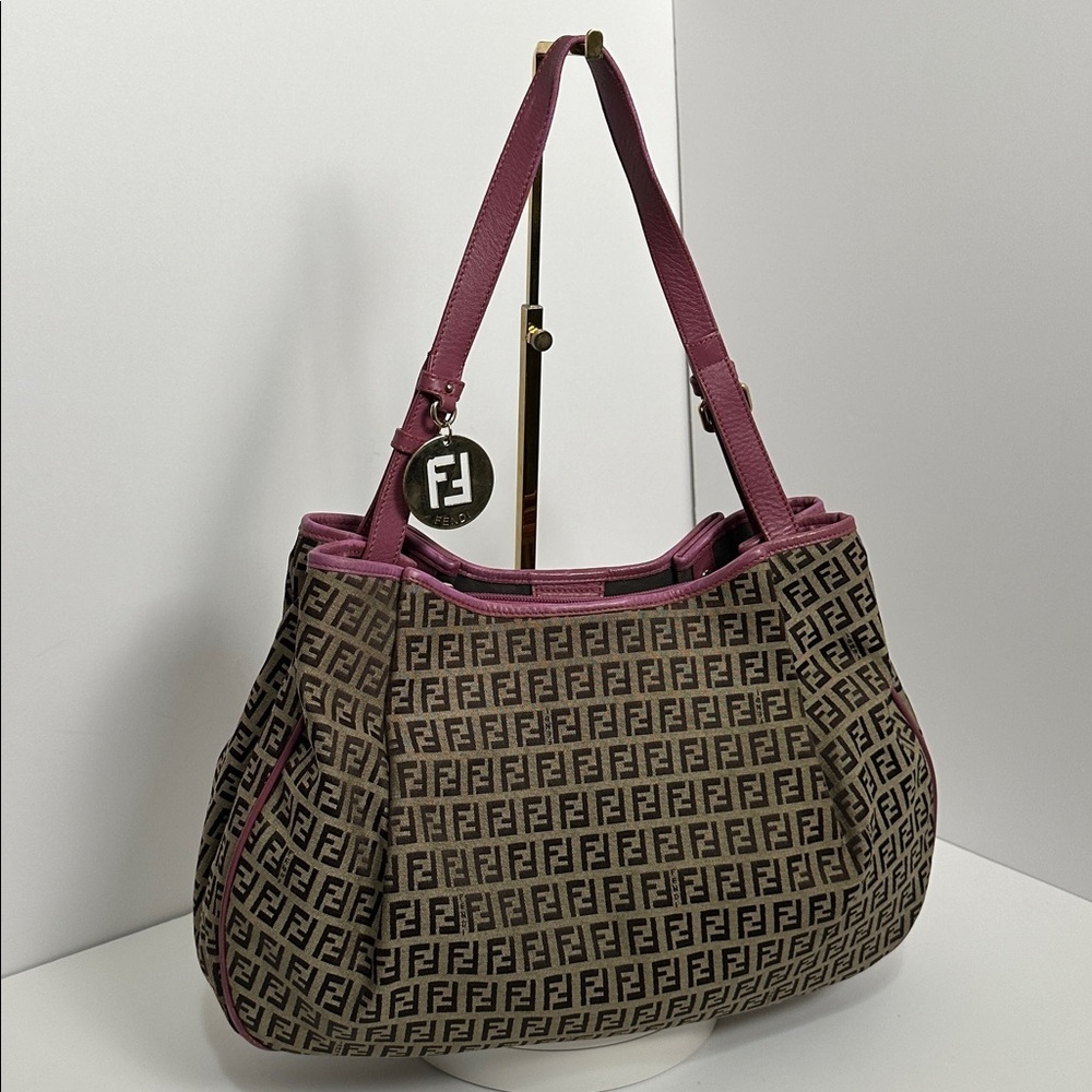 💯Authentic Fendi Zucchino Canvas and Leather Charm Shoulder Bag🍀 - Picture 17 of 17